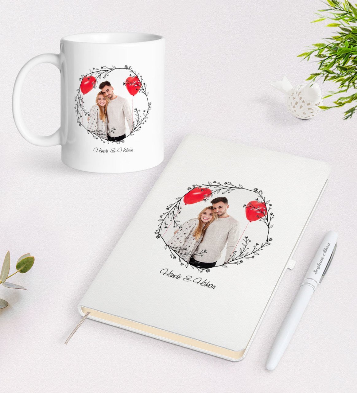 Kişiye Özel İsimli Fotoğraflı Beyaz Defter Kalem ve Kupa Seti-26
