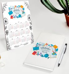 BK Gift Kişiye Özel İsimli Öğretmenler Günü Tasarımlı Defter Tükenmez Kalem ve Masaüstü 2024 Takvim Hediye Seti - 17, Öğretmene Hediye, Öğretmenler Günü