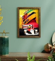 BK Gift F1 Ayrton Senna Tasarımlı Doğal Masif Ahşap Çerçeveli Tablo 30x40cm-2