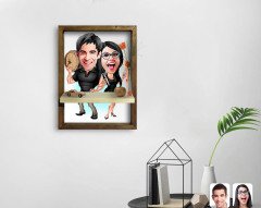 Kişiye Özel Sevgililer Karikatürlü Doğal Masif Ahşap Çerçeveli Tablo Duvar Rafı-18