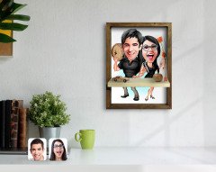 Kişiye Özel Sevgililer Karikatürlü Doğal Masif Ahşap Çerçeveli Tablo Duvar Rafı-18