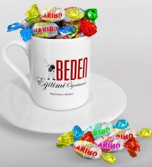 Kişiye Özel Beden Eğitimi Öğretmeni Türk Kahvesi Fincanı ve Haribo Şeker Hediye Seti