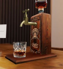BK Gift Kişiye Özel Kabartma İsim Tasarımlı Musluklu Ahşap İçki Standı-10