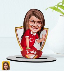 Kişiye Özel İsimli Kız Çocuk Karikatürlü Ahşap Biblo Model-2