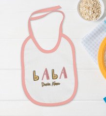 BK Kids Kişiye Özel Baba Tasarımlı Pembe Bebek Body Zıbın ve Mama Önlüğü Hediye Seti
