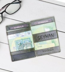 Kişiye Özel Hakiki Deri Unisex Sihirbaz Yeşil Kartlık Cüzdan