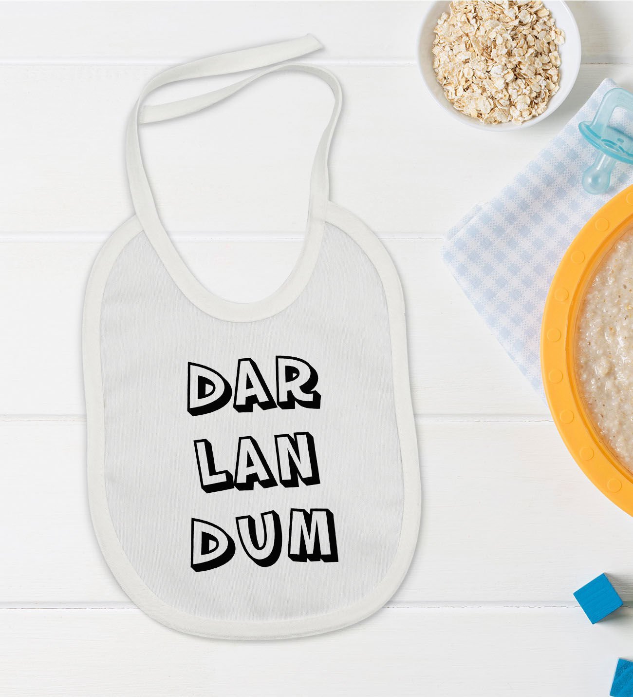 BK Kids Darlandum Tasarımlı Beyaz Bebek Mama Önlüğü-2