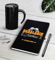 Kişiye Özel Babaların Babası Siyah Defter Kalem Termos Mug Seti-2