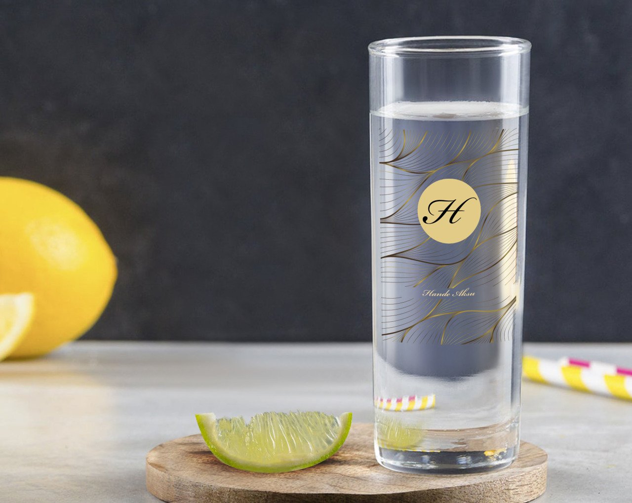 Kişiye Özel Renkli Baskılı Baş Harf İsim Tasarımlı Vodka Bardağı-3