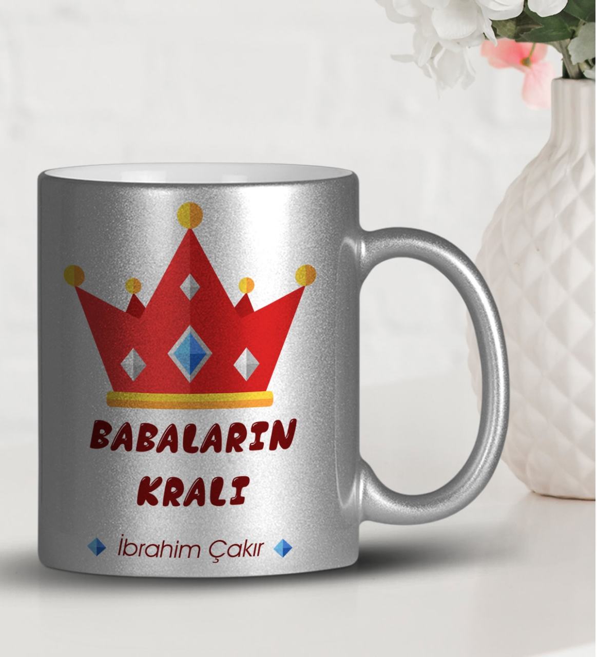 Kişiye Özel Babalar Günü Temalı Gümüş Yaldızlı Kupa Bardak 19-423