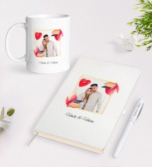 Kişiye Özel İsimli Fotoğraflı Beyaz Defter Kalem ve Kupa Seti-28