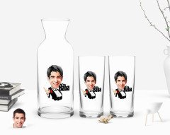 Kişiye Özel Renkli Baskılı Godfather Baba Karikatürlü İkili Rakı Bardağı ve Karaf Hediye Seti-2