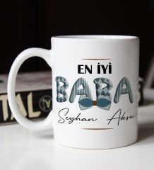 BK Gift Kişiye Özel İsimli Babalar Günü Temalı Beyaz Kupa Bardak-24, Babalar Günü Hediyesi, Babaya Hediye