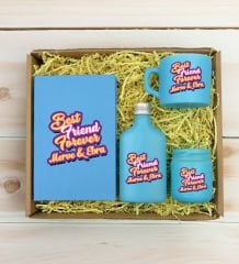 BK Gift Kişiye Özel İsimli DTF Best Friend Temalı Turkuaz Defter & Kahve Fincanı & Kolonya & Mum Hediye Seti-3, Arkadaşa Hediye, Doğum Günü Hediyesi