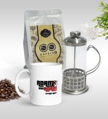 Kişiye Özel Adam Gibi Adam Tasarımlı Kupa & French Press & 250gr Filtre Kahve Hediye Seti-1