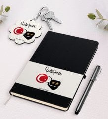 Kişiye Özel Üsteğmen Siyah Defter Kalem Ve Anahtarlık Hediye Seti