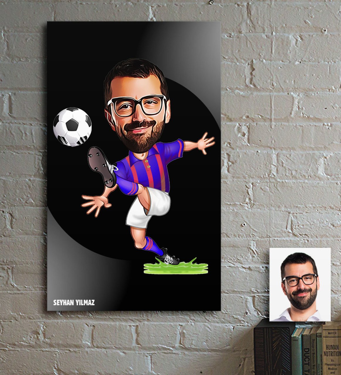 Kişiye Özel Futbol Bordo Mavi Karikatür Ahşap Tablo - 1