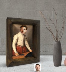 Kişiye Özel Rönesans Karikatürlü Dekoratif Doğal Masif Ahşap Çerçeve 15x20cm-1