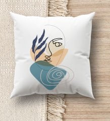 BK Gift Modern Art Tasarımlı Beyaz Kırlent Yastık, Ev Hediyesi, Ev Dekorasyonu, Dekoratif Hediye-3