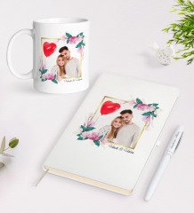 Kişiye Özel İsimli Fotoğraflı Beyaz Defter Kalem ve Kupa Seti-30