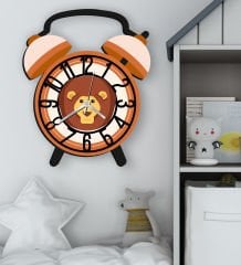 BK Gift Kişiye Özel Hayvan Figürlü Retro Çalar Saat Tasarımlı Kabartma Figürlü Ahşap Çocuk Duvar Saati-7, Ev Dekoru, Çocuk Odası Aksesuar