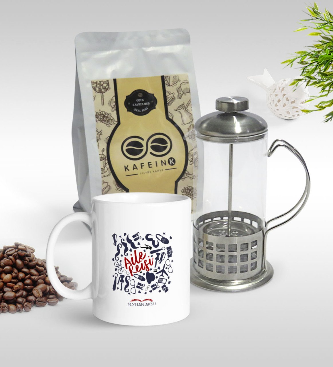 Kişiye Özel Aile Reisi Tasarımlı Kupa & French Press & 250gr Filtre Kahve Hediye Seti-1