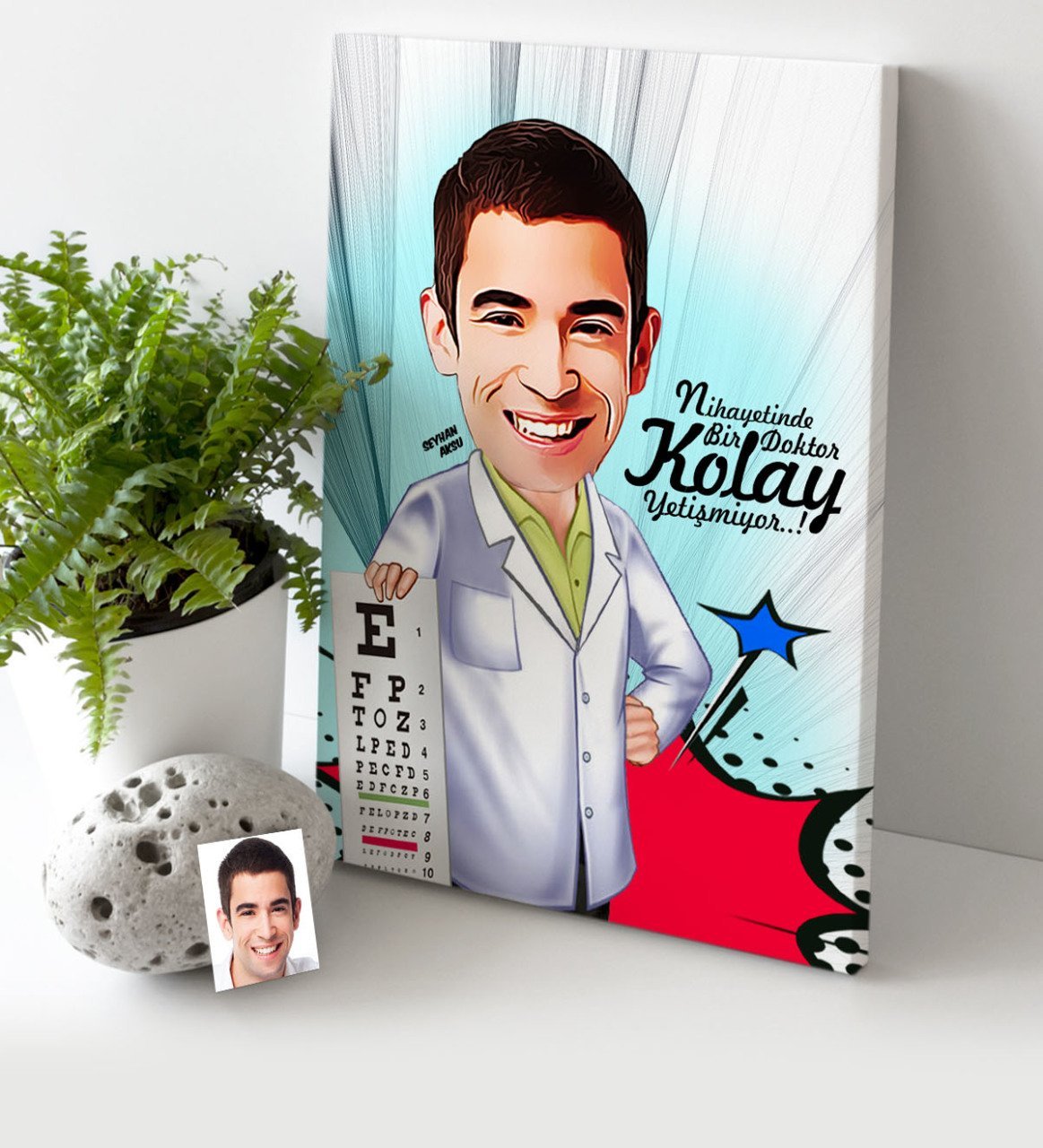 Kişiye Özel Bay Göz Doktoru Karikatür Kanvas Tablo (30 x 50 cm.) - 1