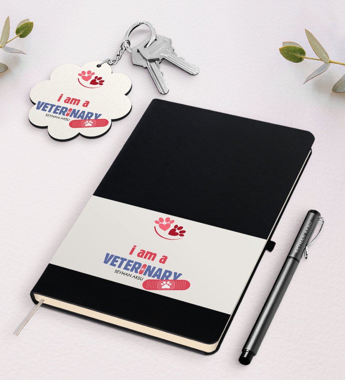 Kişiye Özel Veteriner Hekim Siyah Defter Kalem Ve Anahtarlık Hediye Seti-1