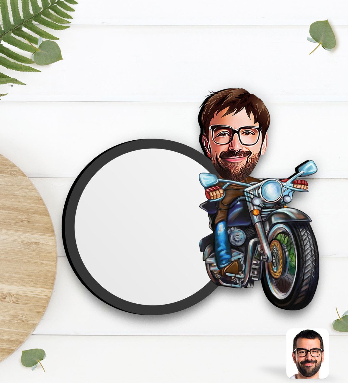 Kişiye Özel Erkek Motorcu Karikatürlü Ahşap Bardak Altlığı-2