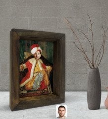 Kişiye Özel Rönesans Karikatürlü Dekoratif Doğal Masif Ahşap Çerçeve 15x20cm-2