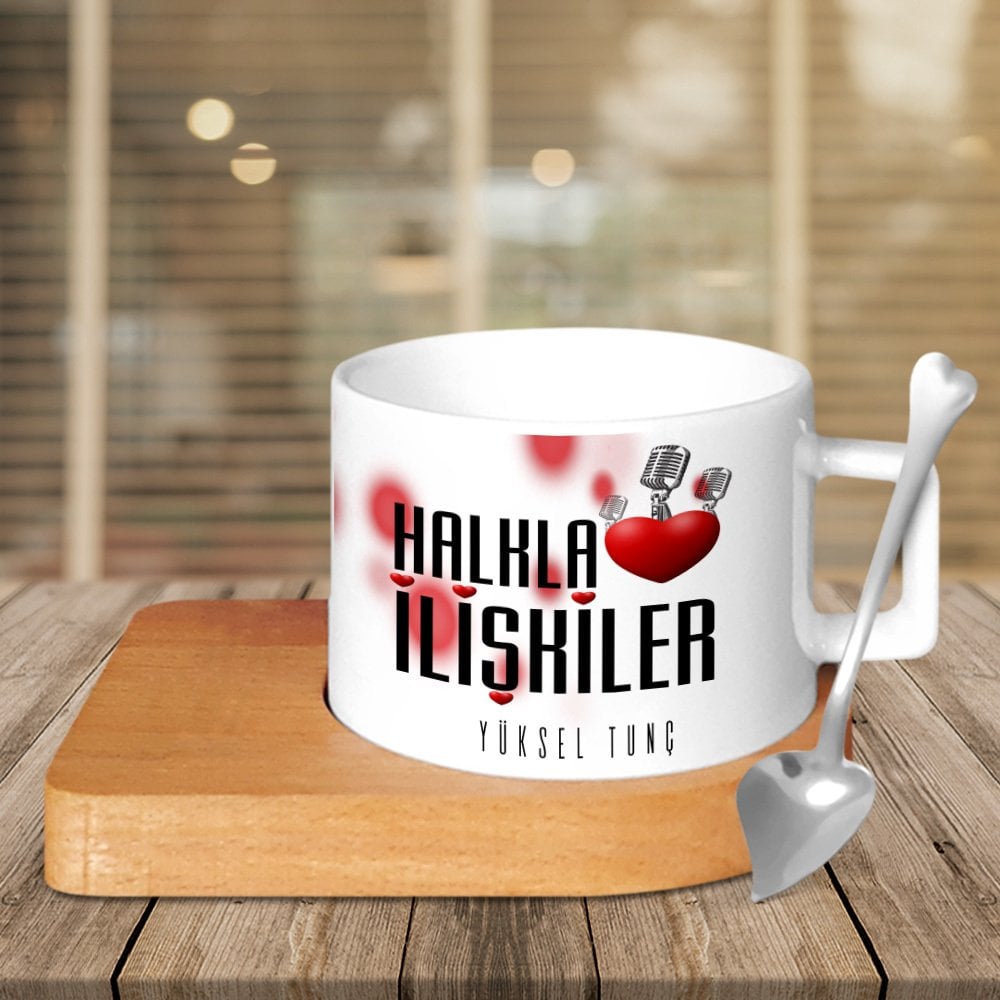 Kişiye Özel Mesleki Halkla İlişkiler Ahşap Altlıklı Seramik Fincan