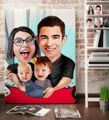 Kişiye Özel Aile Karikatür Kanvas Tablo (70 x 100 cm.) 4