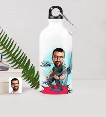 Kişiye Özel Bay Gitarist Karikatürlü Metal Suluk (500 ml.) 1