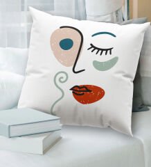 BK Gift Modern Art Tasarımlı Beyaz Kırlent Yastık, Ev Hediyesi, Ev Dekorasyonu, Dekoratif Hediye-5