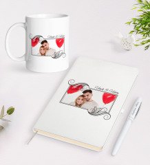 Kişiye Özel İsimli Fotoğraflı Beyaz Defter Kalem ve Kupa Seti-32