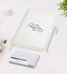 Kişiye Özel İsimli Beyaz Defter Kalem Kartvizitlik Hediye Seti-3
