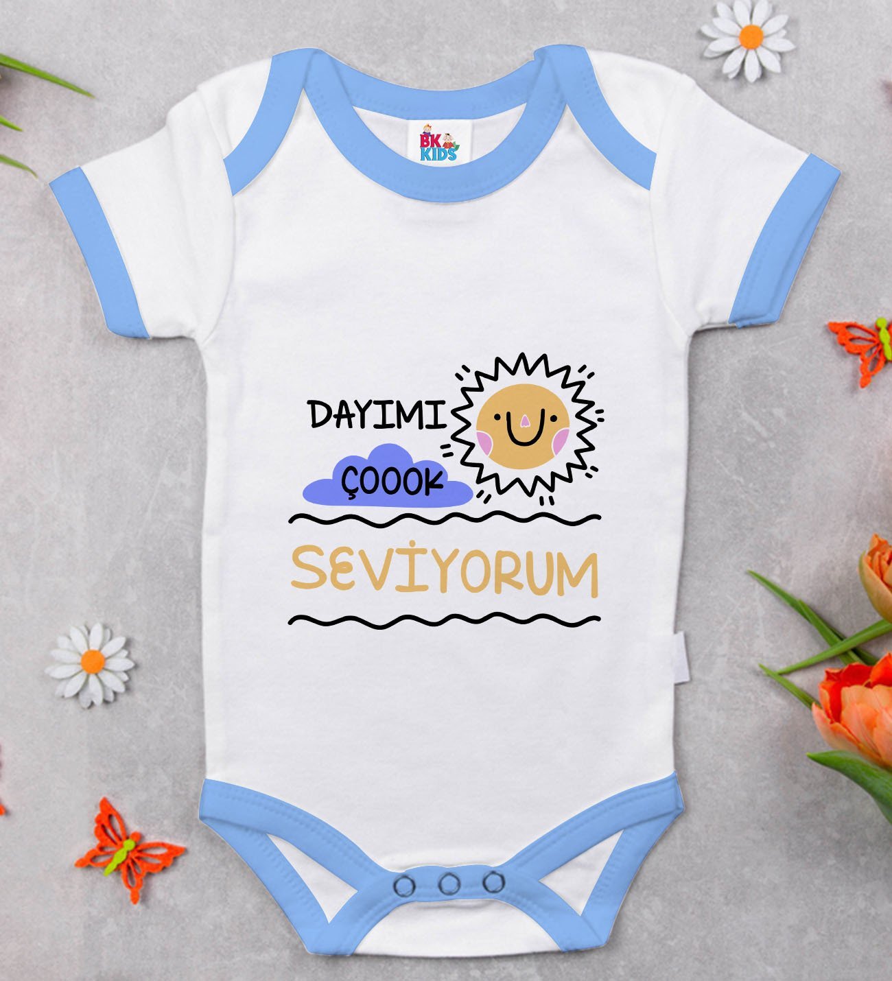 BK Kids Dayımı Çok Seviyorum Tasarımlı Mavi Bebek Body Zıbın-1
