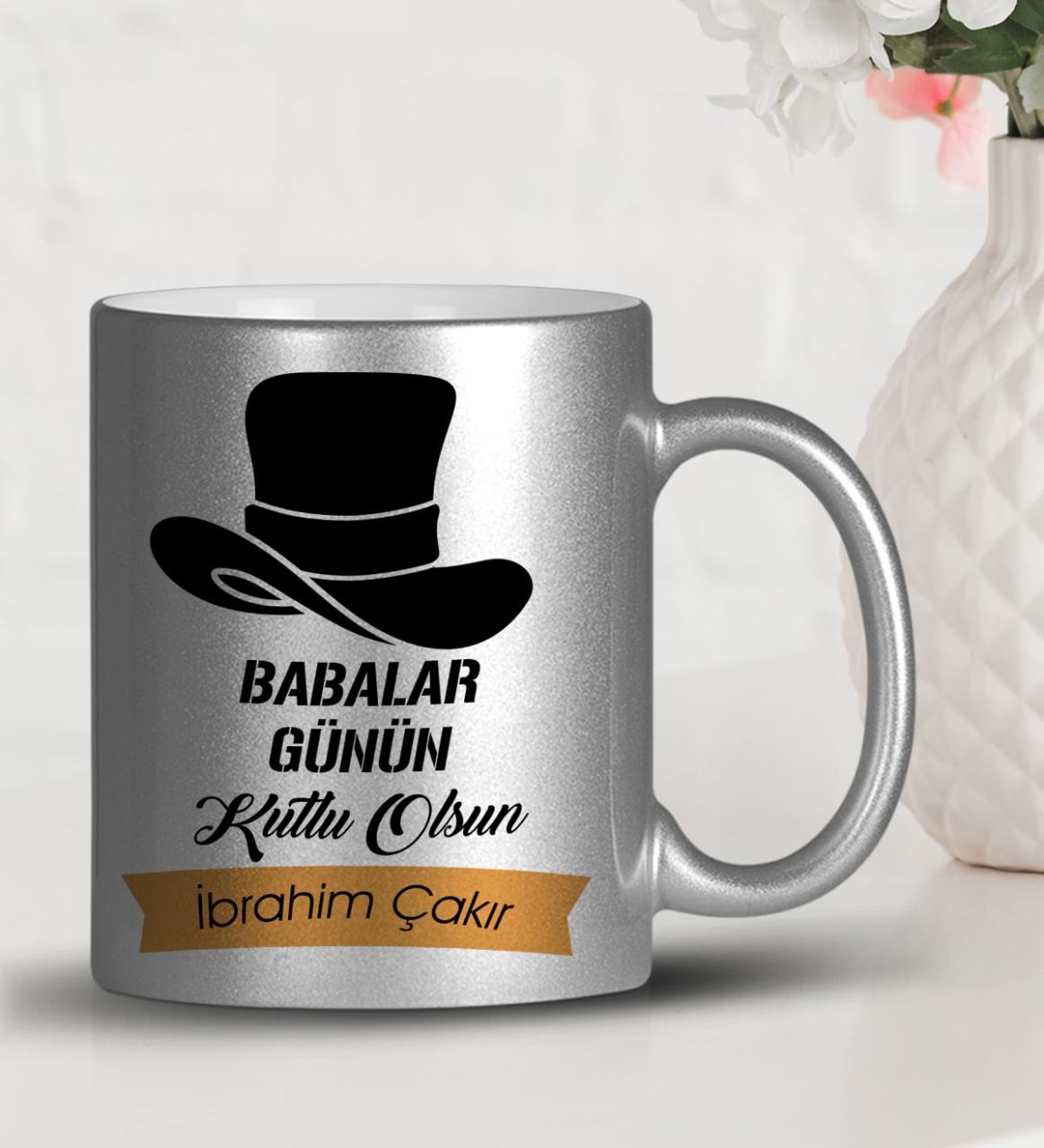 Kişiye Özel Babalar Günü Temalı Gümüş Yaldızlı Kupa Bardak 24-428
