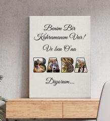 BK Gift Kişiye Özel Benim Bir Kahramanım Var Baba Tasarımlı Kanvas Tablo, Babaya Hediye, Doğum Günü Hediyesi, Babalar Günü Hediyesi