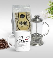 Kişiye Özel Baba Anlamı Tasarımlı Kupa & French Press & 250gr Filtre Kahve Hediye Seti-1