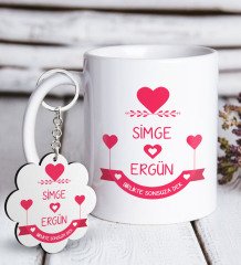 Kişiye Özel Sevgililer Günü Beyaz Kupa ve Anahtarlık Hediye Seti-52