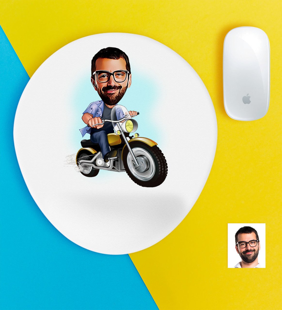 Kişiye Özel Bay Motorcu Karikatürlü Bilek Destekli Mouse Pad