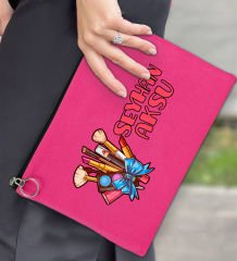 BK Gift Kişiye Özel İsimli-3 Astarlı Fuşya Portföy Çanta 30x21cm, Baskılı El Çantası, Organizer Çanta