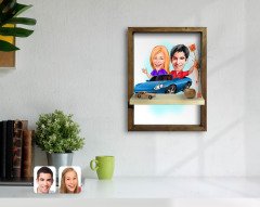 Kişiye Özel Sevgililer Karikatürlü Doğal Masif Ahşap Çerçeveli Tablo Duvar Rafı-52