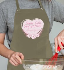 BK Gift Profesyonel Anneler Günü Tasarımlı Haki Mutfak Önlüğü, Aşçı Önlüğü, Şef Önlüğü, Ev Hediyesi, Anneye Hediye-4
