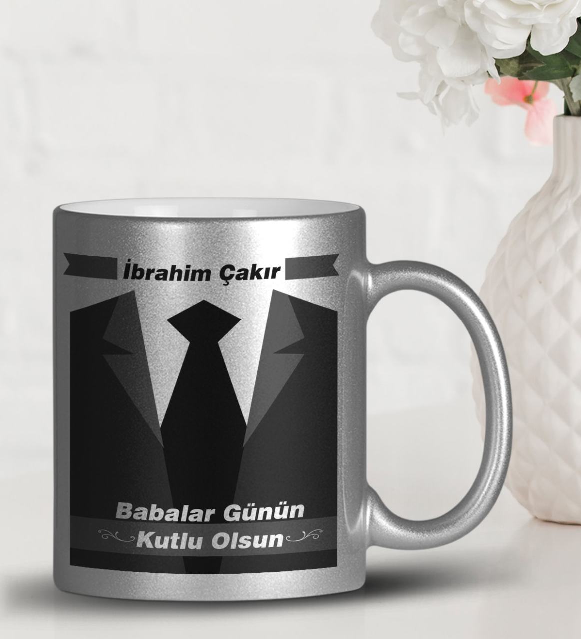 Kişiye Özel Babalar Günü Temalı Gümüş Yaldızlı Kupa Bardak 25-429