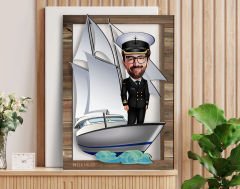 BK Gift Kişiye Özel Gemi Kaptanı Karikatürlü 3D Ahşap Tablo, Sevgiliye Hediye, Arkadaşa Hediye, Yıl Dönümü Hediyesi, Doğum Günü Hediyesi-1