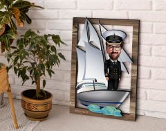 BK Gift Kişiye Özel Gemi Kaptanı Karikatürlü 3D Ahşap Tablo, Sevgiliye Hediye, Arkadaşa Hediye, Yıl Dönümü Hediyesi, Doğum Günü Hediyesi-1