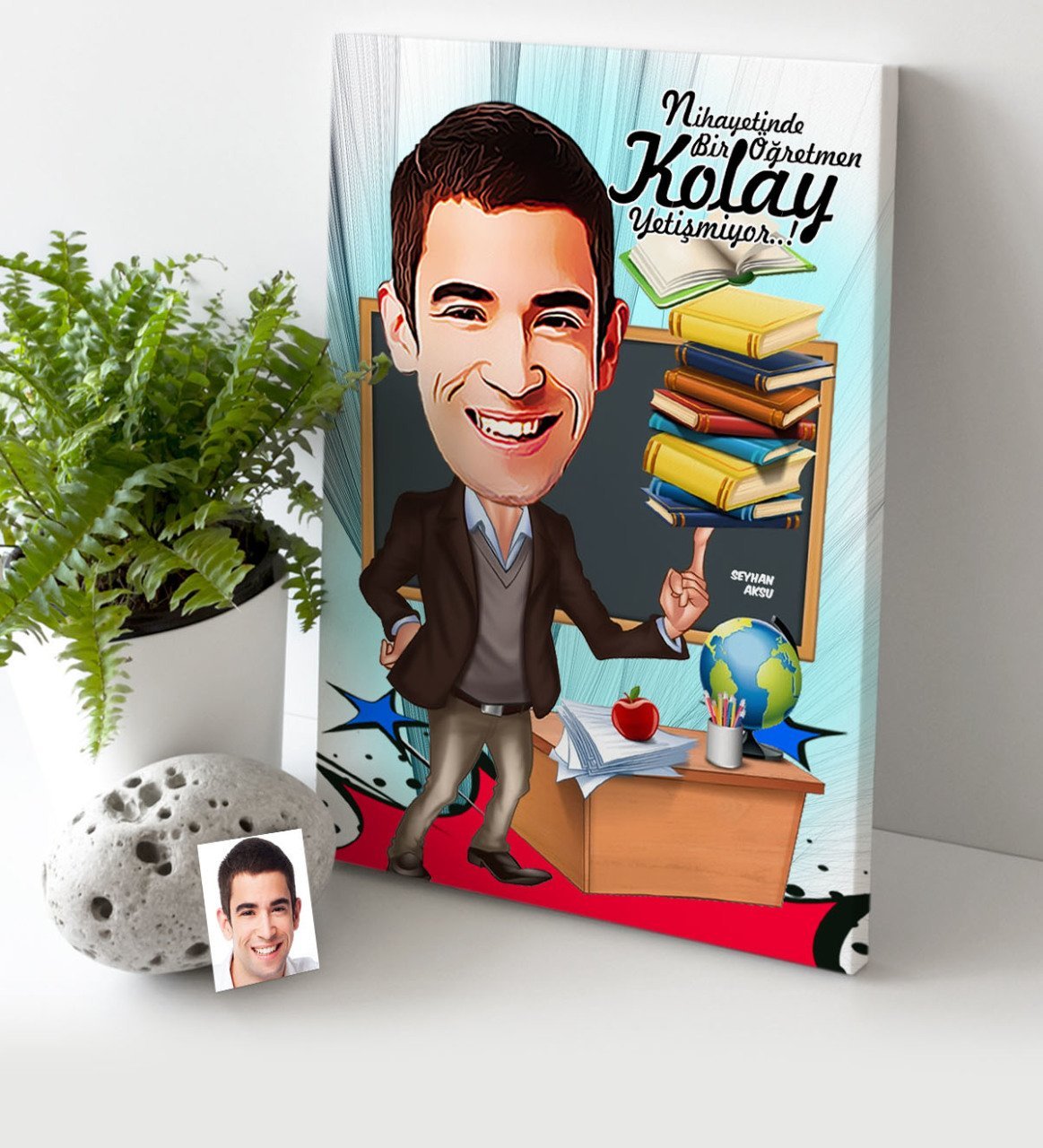 Kişiye Özel Bay Öğretmen Karikatür Kanvas Tablo (30 x 50 cm.) 2