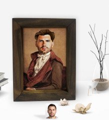Kişiye Özel Rönesans Karikatürlü Dekoratif Doğal Masif Ahşap Çerçeve 15x20cm-6